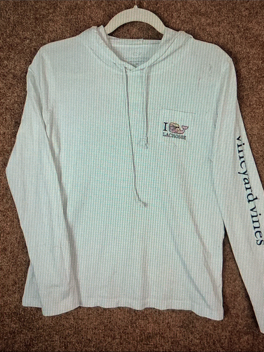 Vineyard Vines Light Blue Long Sleeve Hooded Tee with Chest Whale Pocket